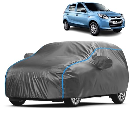 Image of Kerwa Car Body Cover Waterproof with Alto 800, Dust & UV Resistant All-Weather Proof Full Body Cover, Grey with Blue Lining, Triple Stitched Elastic Bottom with Mirror Pocket