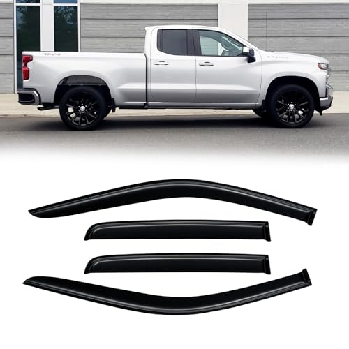 Image of Rain Guards for 2019-2026 Chevy Silverado /GMC Sierra 1500 Double /Extended Cab, 2020-2026 Silverado /Sierra 2500HD 3500HD Out-Channel Window Visor Shields Vent Deflector Shade Wind Dark Smoke, 4PCS
