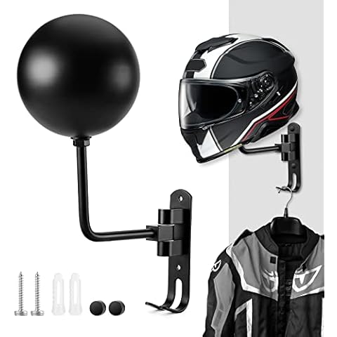 PAHTTO Motorcycle Helmet Rack, Helmet Holder Wall Mount 180 Degree Rotation Helmet Hanger with Double Hook for Coats, Caps, Hats, Motorcycle Accessories Cover