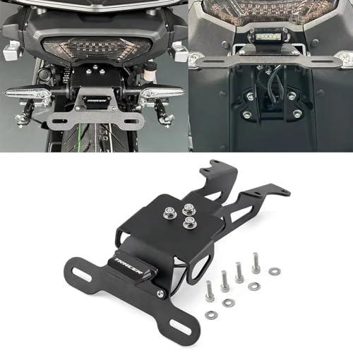 FOR �g���[�T�[9 900 GT MT09 Tracer FJ09 2025 2024 ���ǌ^�V���[�g�e�[���i���o�[�v���[�g�t���[���t�F���_�[�G���~�l�[�^�[�V�^�o�C�N�i���o�[�v���[�g�t���[��LED���C�g�t�� (�u���b�N) [���s�A���i]