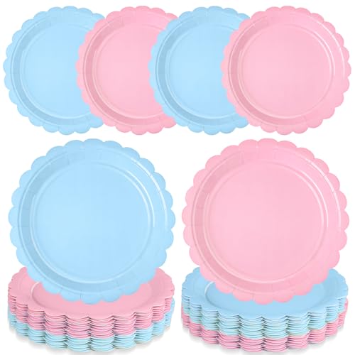 JCTHKUKU 48 Pcs Gender Reveal Paper Plates for Boy or Girl Themed Party, 7' Light Pink and Blue...