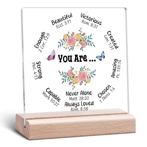 Christian Desk Decorative Sign for Women Religious Gifts Inspiration Spiritual Clear Decorative Sign Catholic Present Bible Verse Faith Acrylic Desk Decor for Friends Coworker Acrylic Signs