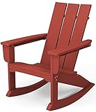 KINGYES Rocking Adirondack Chair ｜Modern Porch Rocker｜Weather Resistant Rocking Chair｜HDPE Curved Backrest Plastic Adirondack Rocker for Outdoor, Patio, Deck, Backyard - Red