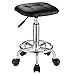 FNZIR Square PU Cushion Rolling Stool with Wheels Height Adjustable Swivel Stools Chair Black
