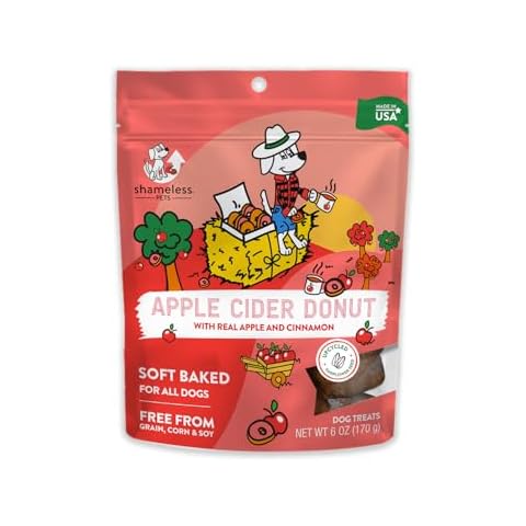 Shameless Pets Soft-Baked Dog Treats - Apple Cider Donut Grain-Free Dog Snacks for Medium & Large Dogs, Natural & Healthy Dog Chews, Doggy Treats for Older & Senior Dogs, Made in USA Cover