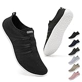 Geweo Barfußschuhe Damen Barfuss Hausschuhe Schuhe Sneaker Barfussschuhe Herren Bequem Leicht Laufschuhe Straßenlaufschuhe Fitnessschuhe Traillaufschuhe Zero Drop Barefoot Shoes Schwarz 42EU