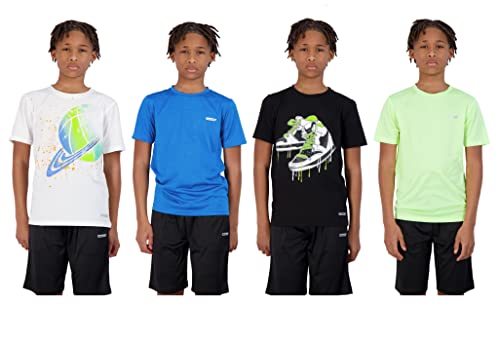 Hind 4-Pack Boys Youth Quick-Dry Breathable Performance Active Athletic T Shirts (Lime-Black-Blue-White, 5-6) #TOP4