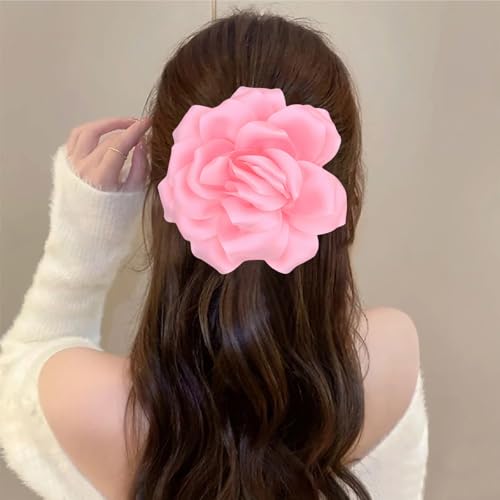 Image of Flower Brooch Pins for Women 5.5in Lapel Pins Large Rose Floral Brooches Dainty Satin Fabric Brooches Rose Flower Hair Clips Wedding Party Dance Clothes Accessories Jewelry