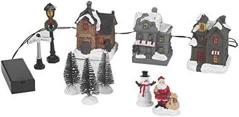 URBNLIVING 10 Pcs LED Light Up Christmas Scene Festive Town Village Xmas Decor Illuminated Decoration Set | Requires 2 x AA Batteries | Gift Boxed