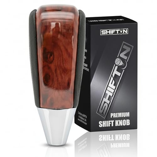 SHIFTIN Leather and Wood Gear Shift Knob for Toyota Land Cruiser 4Runner Sequoia Tundra and Lexus (Black Leather-Burl Wood)