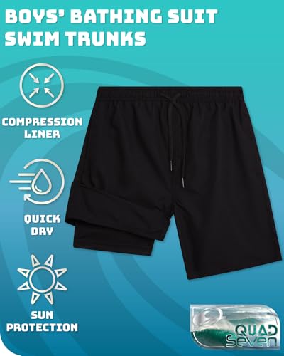 Quad Seven Boys Swim Trunks with Compression Liner Quick Dry Bathing Suit Swim Shorts (Sizes: 8-14)2