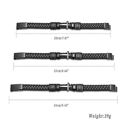 Oinsi Mens Double-Band Black Braided Leather Bangle Bracelets Cremation Jewelry For Ashes Wristband Memorial Urn Bangle With Cross Charm(Customize) #TOP4