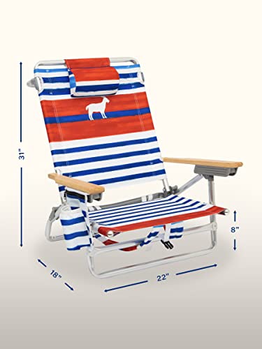 Raise Your Game Portable Backpack Beach Chair, Folding With 5 Positions, Storage Cup Holder And Bottle Opener With Phone Pocket, Headrest (Red) #TOP1