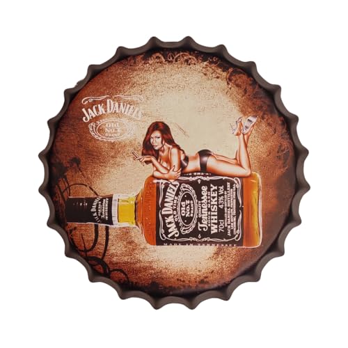 Image of Eazy Wagon - Art Home Bar Wall Decor | Metal Bottle Caps Wall Sign Plates for Retro & Vintage Scratch Look Gifts | Cafe Decoration Plate - 14 x 14 inches (JD beer brand LADY)