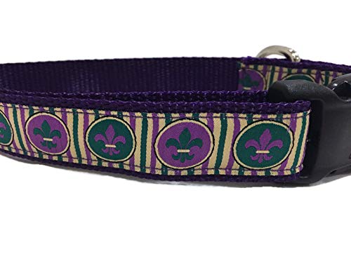 Spring Dog Collar, Caninedesign, Valentine, St Patricks Day, Easter, 1 inch Wide, Adjustable, Nylon, Medium and Large (Mardi Gras Striped, Medium 13-19')