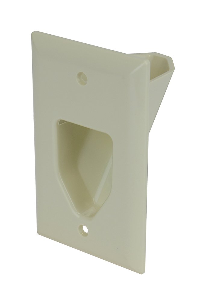 DataComm Electronics 45-0001-LA 1-Gang Recessed Low Voltage Cable Wire Pass Through Wall Plate – Conceals AV Cables, Durable ABS Plastic, Lite Almond