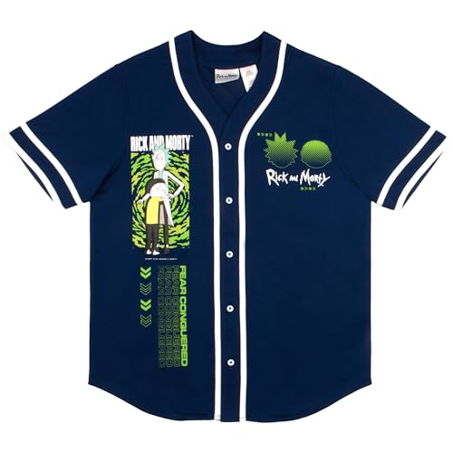 RICK AND MORTY Camisa masculina de beisebol atlética casual abotoada manga curta para homens e mulhe