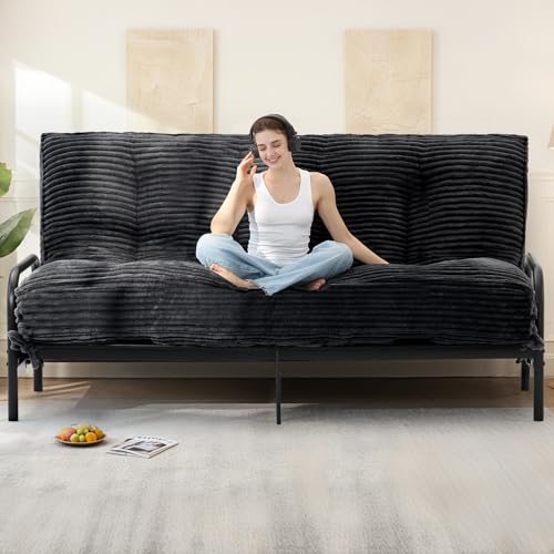 NLDD 10' Futon Mattress Queen Size, Ultra Thick Futons Sofa Couch Bed Sleeper Sofa Bed, Versatile Floor Futons Japanese Floor Mattress for Adults, Black (Frame Not Included)