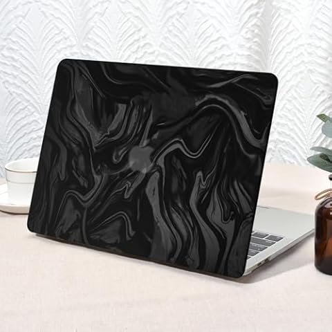Seorsok Compatible with MacBook Air 13 Inch Case 2022 2021 2020 2019 2018 Release A1932 A2179 M1 A2337 Touch ID,Luxurious and Skin-Friendly Leather Plastic Hard Shell&Keyboard Cover,Black Wave Cover