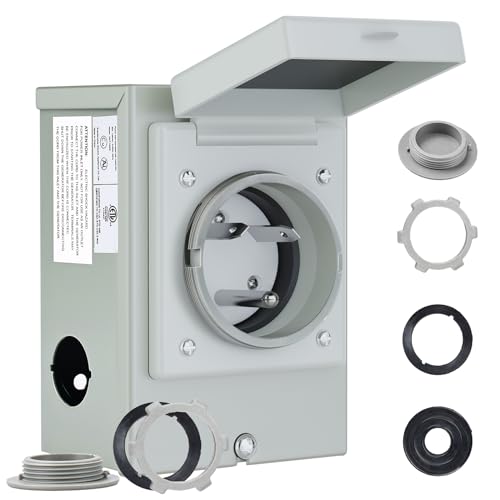 RVMATE Skrzynka wlotowa generatora 30 A, NEMA TT-30P, 120 V, 3600 W, wodoodporna, do użytku na zewnątrz, z listą ETL