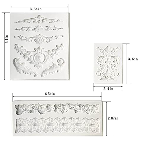 3 Pieces Baroque Silicone Fondant Molds 3D Sculpted Scroll Curlicues Filigree Mold Cake Border Molds for DIY Baking Cake Candy Cupcake Topper Decoration Polymer Clay Suger Craft