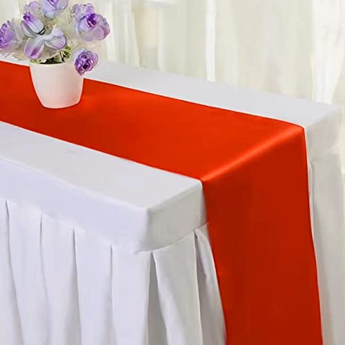 12 Pack Satin Table Runner, 12 X 108 Inches Long Satin Table Runner Multi-Color Suitable For Rectangular, Round Table Decoration, Weddings, Birthday Parties, Banquets, Graduation Ceremonies (Orange) #TOP5
