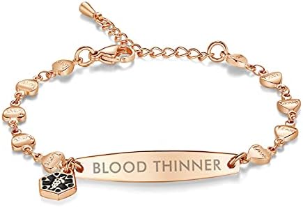 mnmoom Fashion Rose Gold Love Heart Blood thinner Medical Alert Bracelet for Women Adjustable Medical ID Bracelets 6.5-8 inch (RG)