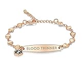 mnmoom Fashion Rose Gold Love Heart Blood thinner Medical Alert Bracelet for Women Adjustable Medica