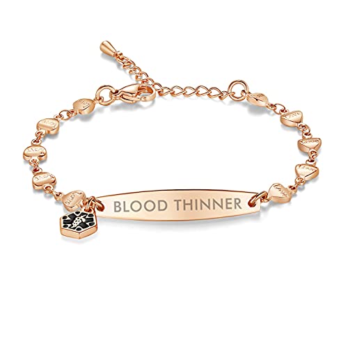Mnmoom Fashion Rose Gold Love Heart Blood Thinner Medical Alert Bracelet For Women Adjustable Medical Id Bracelets 6.5-8 Inch (Rg) #TOP3