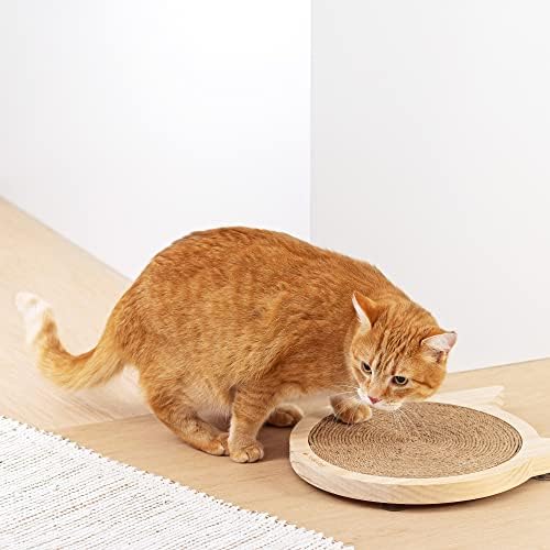 Navaris Cat Scratching Board - Cat Shaped Indoor Scratch Pad - Wood and Sisal Scratcher Mat for Cat's Claws - Scratching Surface for House Cats