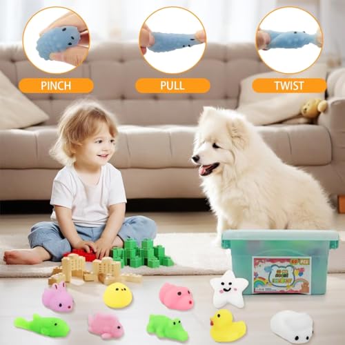 60 Pack Mochi Squishy Toys for Kids,Squishies Sensory Bulk Toys,Stress Relief Toys,Kids Party Favors Mini Animals Toys Set for Brithday,Festival Present,Easter Egg Fillers,Classroom Prizes - Thumbnail 3