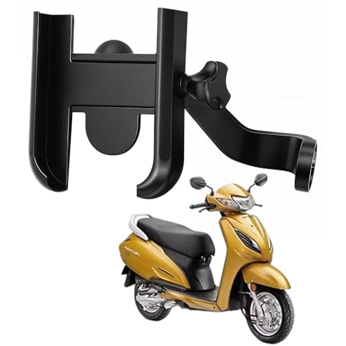 Image of Metal CNC Mobile Holder for Scooter, Scooty & Motorcycle Compatible for Honda Activa 6G, Mirror Mount, 360 Rotation, Strong Anti-Slip Grip, Wide Adjustable Fit for All Smartphones (Black)