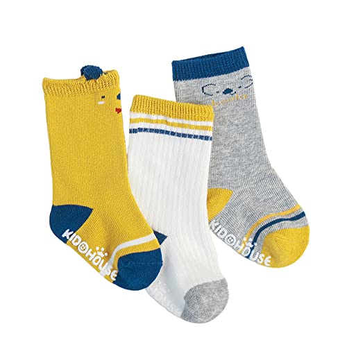 Qandsweet Baby Boy's Combed Cotton Socks Toddler Crew Sock Non-Slip For Newborn Kids (6-12 Months, Mid-Calf) #TOP6