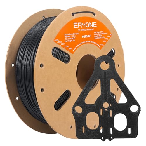 ERYONE PETG Glass Fiber Filament 1.75mm +/-0.03mm, 3D Printer Filament, High Strength & Rigidity for Functional Parts, 1kg(2.2LBS)/Spool, PETG GF Black