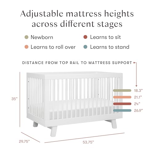 Babyletto Hudson 3-in-1 Convertible Baby Crib with Toddler Bed & Daybed Conversion - Easy to Assemble - GREENGUARD Gold Certified w/ 4 Adjustable Mattress Heights - White - Image 6