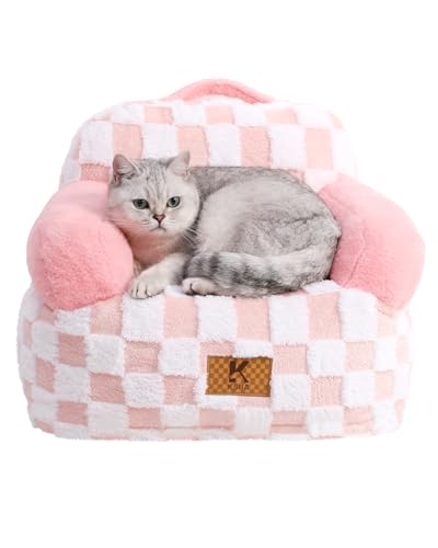 KSIIA Cat Bed Waterproof Cat Couch with Armrests Puppy Bed for Small Dogs Supportive Pet Couch Cute Pet Sofa with Removable Machine Washable Cover & Anti-Slip Bottom, 18 x 14 in, Pink