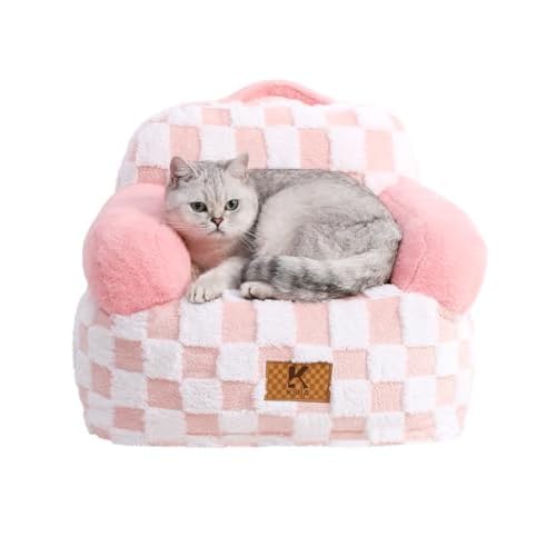 KSIIA Cat Bed Waterproof Cat Couch with Armrests Puppy Bed for Small Dogs Supportive Pet Couch Cute Pet Sofa with Removable Machine Washable Cover & A