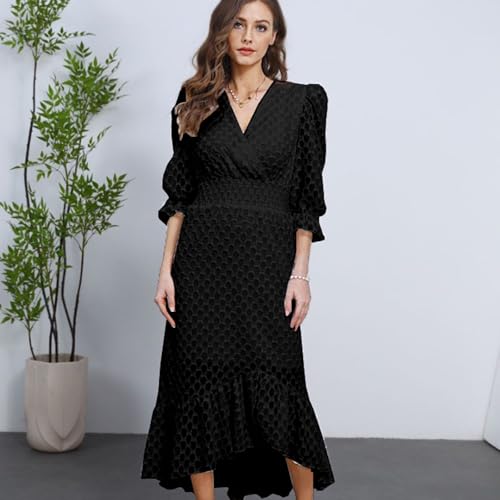 Image of Womens Short Sleeve High Low V-Neck Long Maxi Boho Spring Summer Easter Dress Bridal Shower Dresses for Guest