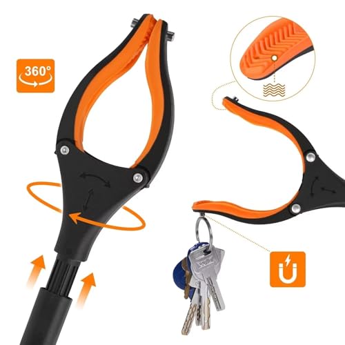 2-Pack 36\" and 43\" Extra Long Grabber Reacher Tool, Foldable Grabbers for Seniors with 360° Rotating Jaw +Magnets, 4\" Wide Claw Opening Reacher Grabber Pickup Tool, Grabber Reacher Tool Heavy Duty