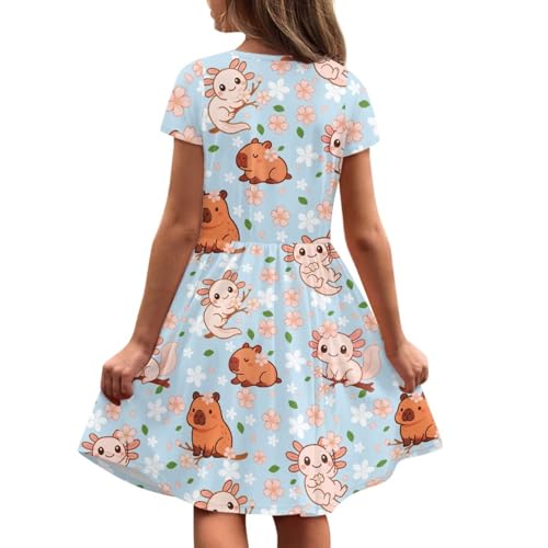 Image of Short Sleeve Dress for Girls with Pockets Cute Toddler Girl Clothes Summer 2-12