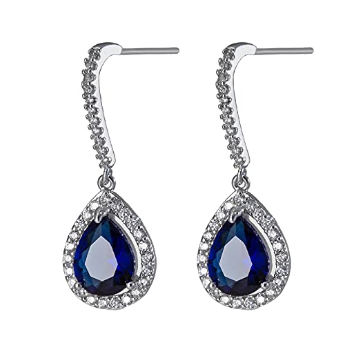 Boucles d'oreilles saphir en argent et oxydes de zirconium