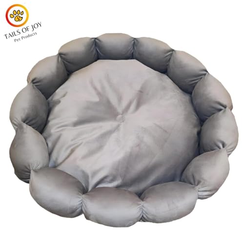 Image of Round Donut Dog Bed - Washable Plush Cushion Pet Bed with Raised Rim Support, Non-Slip & Cozy Sleeping Mat for Cats, Puppies & Small Dogs (19x19 Inch, Grey) (Grey)