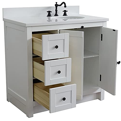 Plantation Solid Wood Vanity With Right Oval Sink In White/Glacier Ash #TOP4