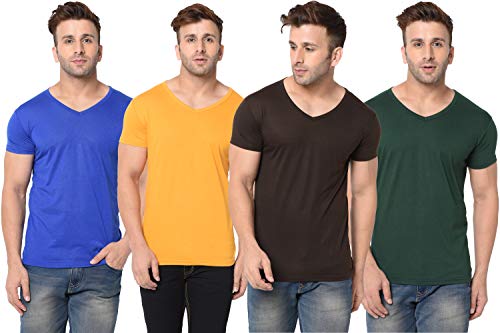 Image of Men's Half Sleeve Cotton V Neck T-Shirt (Pack of 4)