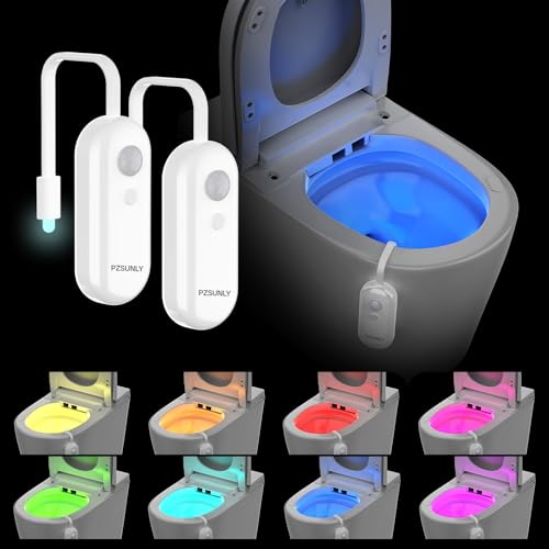 PZSUNLY Toilette Licht WC-Nachtlicht - 8 Farben Toilettenlicht mit Bewegungsmelder und IP65 Wasserdichter Funktion, 2 Stück Toilettenschüssel Nachtlicht zum Toilettenbeleuchtung