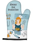 Swooflia Funny Oven Mitts Heat Resistant for Women - Cute Novelty Cool Long Heavy Duty Kitchen Cooking Baking Mittens Gloves Accessories 100% Cotton Thick Blue