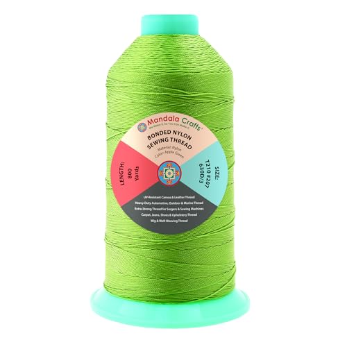Mandala Crafts Size 207 630D T210 Apple Green Bonded Nylon Thread, 800 YDs