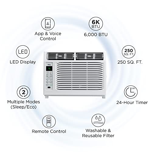 Tcl 6W9Er1-A Smart App & Voice Control Window Air Conditioner, 6,000 Btu, White #TOP1