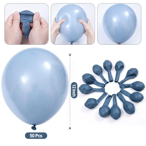 Image of KALOR 12 Inch Dusty Blue Balloons, 50 Pcs Latex Helium Balloons for Kid's Birthday Party, Baby Shower, Wedding, Graduate Party Decorations