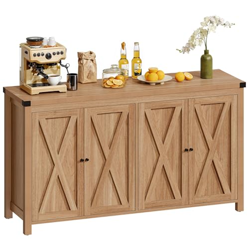 DWVO 55'' Sideboard Buffet Cabinet with Storage, Farmhouse Kitchen Storage Cabinet with Doors, Large Coffee Bar Cabinets with Adjustable Shelves for Kitchen, Living Room, Oak